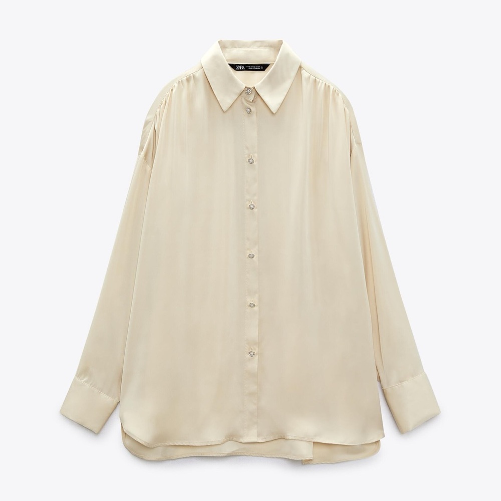 Zara Jewel Button Oversized Satin Shirt Blouse